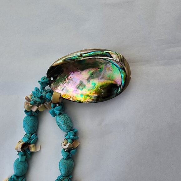 Hand Made Artisan Genuine Turquoise Blue Stone Abalone shell boho beach NECKLACE - Picture 8 of 12